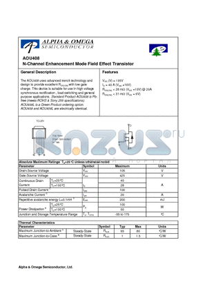 AOU408 datasheet - N-Channel Enhancement Mode Field Effect Transistor