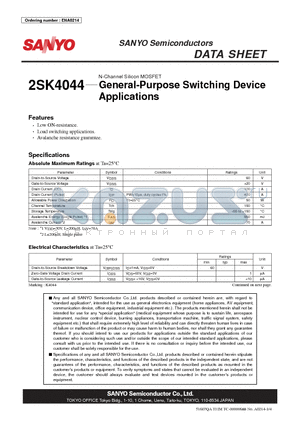 2SK4044 datasheet - N-Channel Silicon MOSFET General-Purpose Switching Device