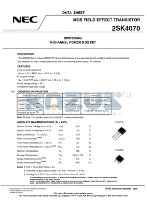 2SK4070 datasheet - MOS FIELD EFFECT TRANSISTOR