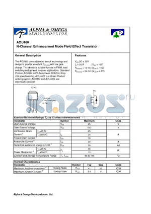 AOU460 datasheet - N-Channel Enhancement Mode Field Effect Transistor