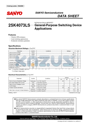 2SK4073LS datasheet - N-Channel Silicon MOSFET General-Purpose Switching Device Applications