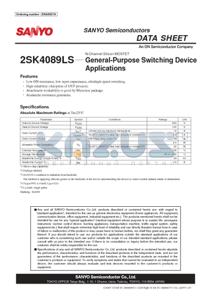2SK4089LS_0710 datasheet - General-Purpose Switching Device Applications