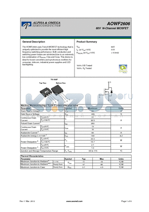 AOWF2606 datasheet - 60V N-Channel MOSFET