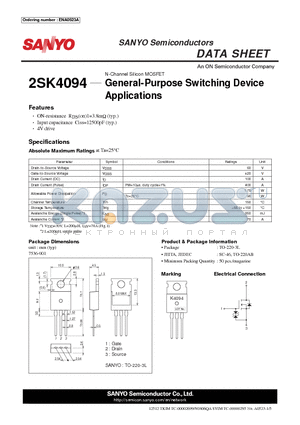 2SK4094_12 datasheet - N-Channel Silicon MOSFET General-Purpose Switching Device Applications