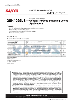 2SK4099LS datasheet - N-Channel Silicon MOSFET General-Purpose Switching Device Applications