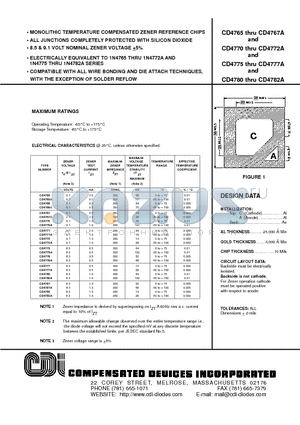 CD4770 datasheet - MONOLITHIC TEMPERATURE COMPENSATED ZENER REFERENCE CHIPS