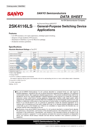 2SK4116LS_0710 datasheet - General-Purpose Switching Device Applications