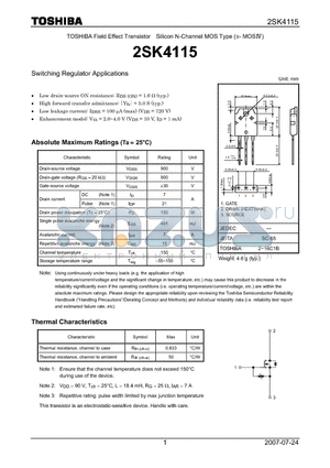 2SK4115 datasheet - Switching Regulator Applications