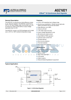 AOZ1021AI datasheet - EZBuck 3A Synchronous Buck Regulator