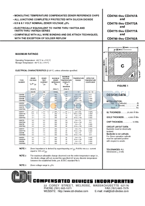 CD4776 datasheet - MONOLITHIC TEMPERATURE COMPENSATED ZENER REFERENCE CHIPS