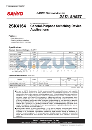 2SK4164 datasheet - N-Channel Silicon MOSFET General-Purpose Switching Device
