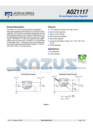 AOZ1117TI-15L datasheet - 1A Low Dropout Linear Regulator