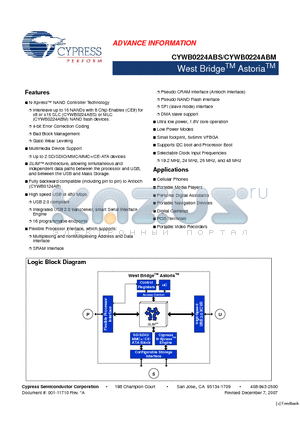 CYWB0224ABS_09 datasheet - West Bridge Astoria
