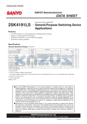 2SK4191LS datasheet - N-Channel Silicon MOSFET General-Purpose Switching Device Applications