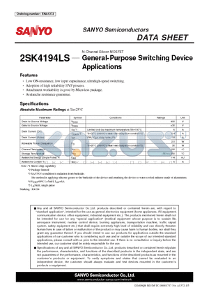 2SK4194LS datasheet - General-Purpose Switching Device Applications