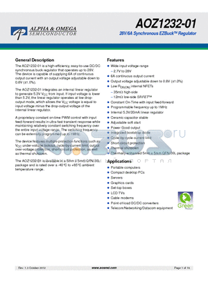 AOZ1232-01 datasheet - 28V/6A Synchronous EZBuckTM Regulator