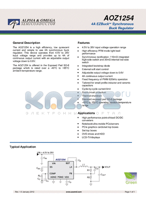 AOZ1254 datasheet - 4A EZBuck Synchronous Buck Regulator