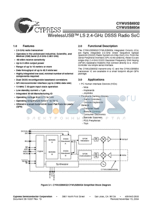 CYWUSB6932-48LFXC datasheet - WirelessUSB LS 2.4-GHz DSSS Radio SoC