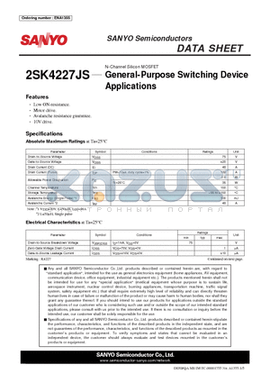 2SK4227JS datasheet - General-Purpose Switching Device Applications