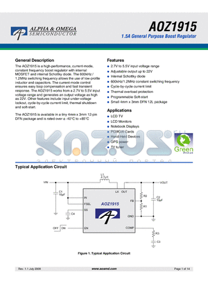 AOZ1915 datasheet - 1.5A General Purpose Boost Regulator