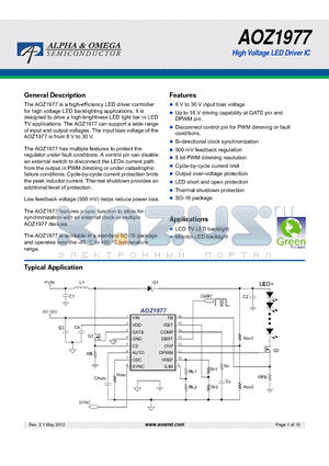 AOZ1977 datasheet - High Voltage LED Driver IC