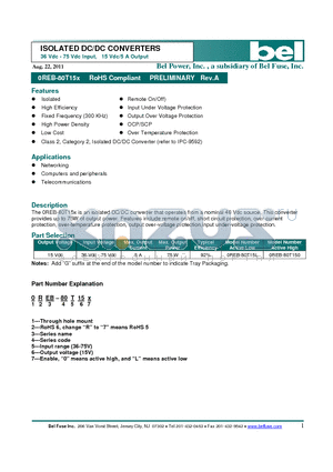 0REB-80T15L datasheet - ISOLATED DC/DC CONVERTERS