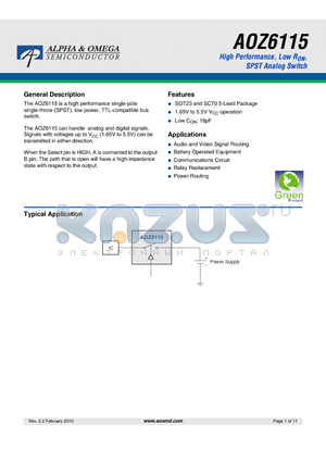 AOZ6115CI datasheet - High Performance, Low RON, SPST Analog Switch