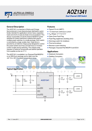 AOZ1341 datasheet - Dual Channel USB Switch
