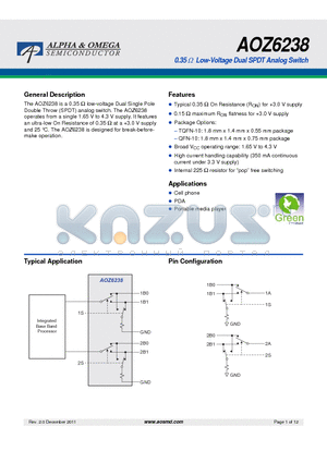 AOZ6238QT datasheet - 0.35 ohm Low-Voltage Dual SPDT Analog Switch