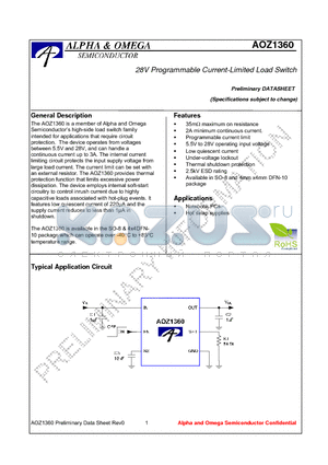 AOZ1360 datasheet - 28V Programmable Current-Limited Load Switch