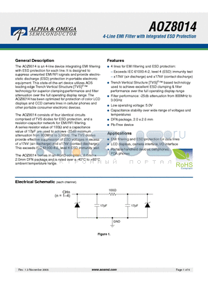 AOZ8014DI datasheet - 4-Line EMI Filter with Integrated ESD Protection