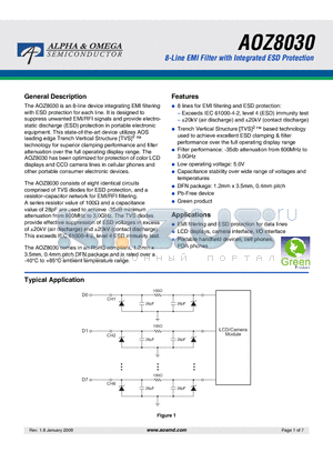 AOZ8030DIL datasheet - 8-Line EMI Filter with Integrated ESD Protection