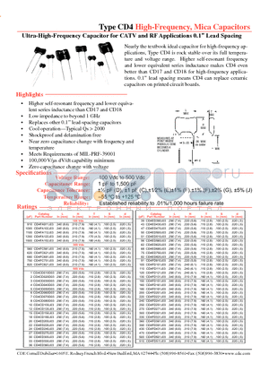 CD4ED200J03 datasheet - High-Frequency, Mica Capacitors