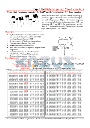 CD4ED240J03 datasheet - High-Frequency, Mica Capacitors