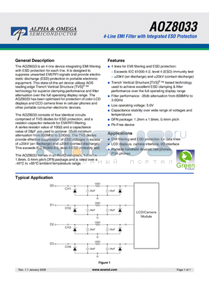 AOZ8033 datasheet - 4-Line EMI Filter with Integrated ESD Protection