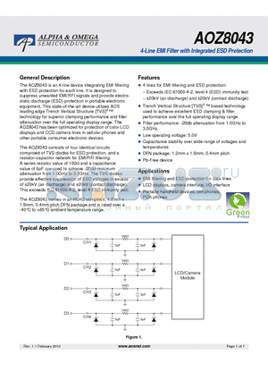 AOZ8043DI datasheet - 4-Line EMI Filter with Integrated ESD Protection