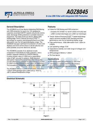 AOZ8045DI datasheet - 6-Line EMI Filter with Integrated ESD Protection