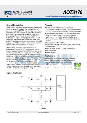 AOZ8170 datasheet - 8-Line EMI Filter with Integrated ESD Protection