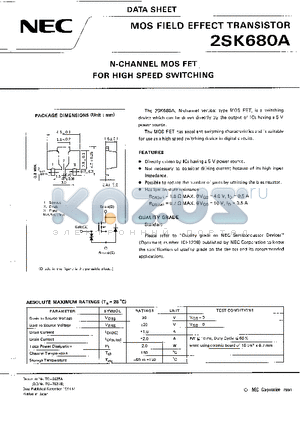 2SK680 datasheet - N-CHANNEL MOS FET FOR HIGH SPEED SWITCHING
