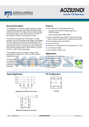 AOZ8204DI datasheet - Four-line TVS Diode Array