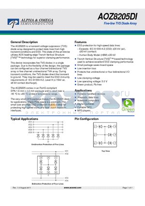 AOZ8205DI datasheet - Five-line TVS Diode Array