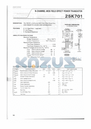 2SK701 datasheet - N-CHANNEL MOS FIELD EFFECT POWER TRANSISTOR