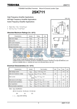 2SK711 datasheet - Silicon N Channel Junction Type High Frequency Amplifier Applications