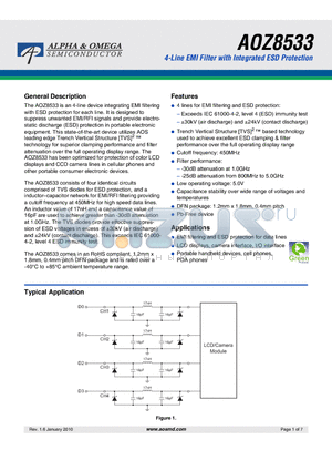 AOZ8533 datasheet - 4-Line EMI Filter with Integrated ESD Protection