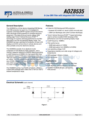 AOZ8535 datasheet - 6-Line EMI Filter with Integrated ESD Protection