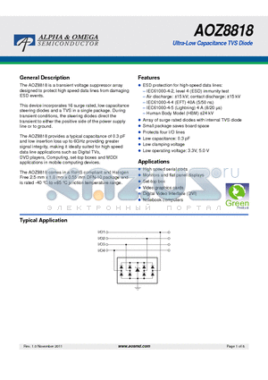 AOZ8818 datasheet - Ultra-Low Capacitance TVS Diode
