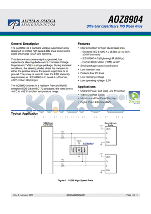 AOZ8904 datasheet - Ultra-Low Capacitance TVS Diode Array
