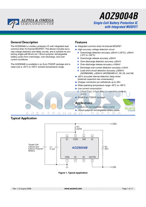 AOZ9004BI-02 datasheet - Single-Cell Battery Protection IC with Integrated MOSFET