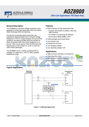 AOZ8900 datasheet - Ultra-Low Capacitance TVS Diode Array