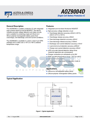 AOZ9004DI-00 datasheet - Single-Cell Battery Protection IC